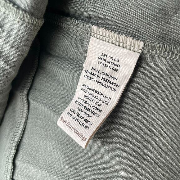 Soft Surroundings Winnie Dress Olive Green Linen Size 1X Short Sleeve Scoop - Picture 10 of 11